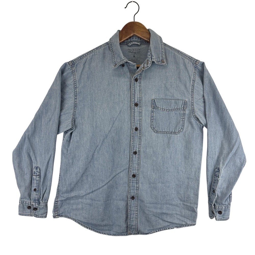 Austin Clothing Co Shirt Mens Medium‎ Blue Denim Button Front Long Sleeve Casual